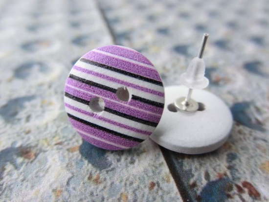 Preview: Holz Knopf Ohrstecker Streifen Stripes